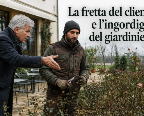 La fretta del cliente e l’ingordigia del giardiniere durante la potatura delle rose