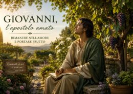 Giovanni l’apostolo amato in un giardino, simbolo di fede, amore e frutto