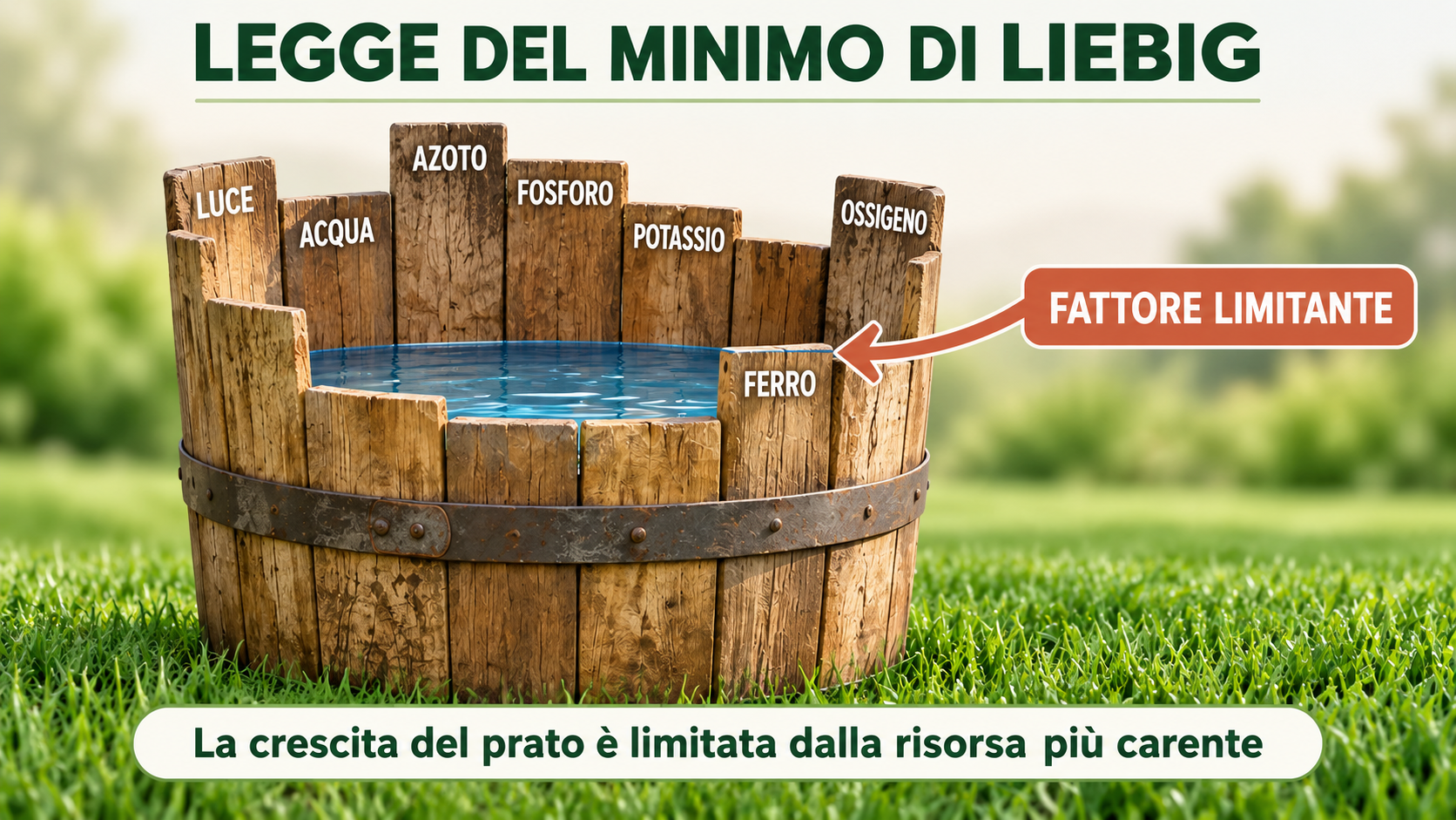 Legge del minimo di Liebig rappresentata da una botte con doghe di diversa altezza